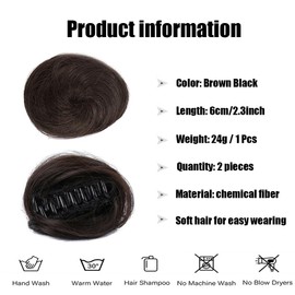RPAEOY 2PCS Claw Clip in Hair Bun Cat Ears Mini Messy Hair Bun Extension Synthetic Donut Updo Bun Hair Pieces for Women Girls Wig Accessory (Brown Black)