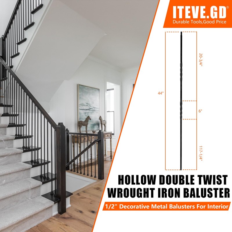 ITEVE.GD Wrought Iron Balusters - 10Pack,Hollow Double Twist Iron Spindles,Decorative