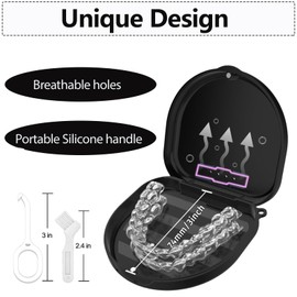 Retainer Case, Slim Aligner Cases for Invisalign, Mouthguard Case with Removal Tools& Aligners Chewies& Brush, Cases with Ventilation Holes and Silicone Wrist Strap for Portable Travel (Black)