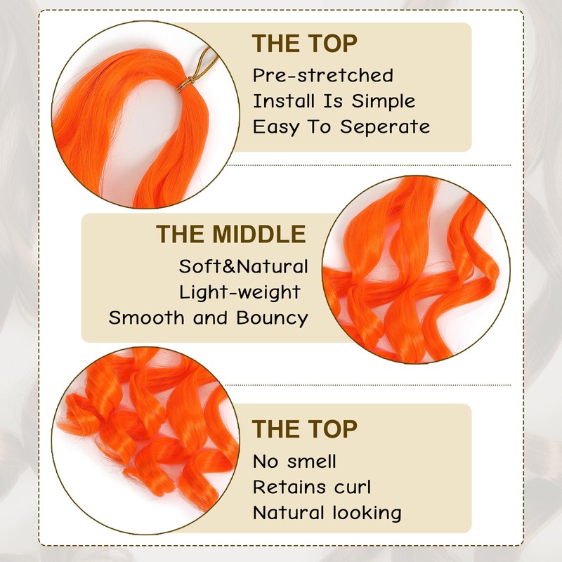 French Curl Braiding Hair 12 Inch 8 Packs Orange