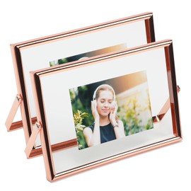 AhaGo Floating Picture Frame (2 Set, Rose Gold, 4x6 Inches) , Suitable for Multiple Photo Sizes (4x6, 3x5, 2x3), Classy Gift Choice for Festival, Home or Wedding Decoration