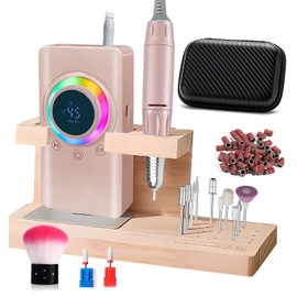 45000RPM Electric Nail Drill with EVA Case & Holder, Professional Rechargeable Nail File Machine with 2×2000mAh Battery 13 Drill Bits ,Cordless Efile Kit for Manicure Pedicure Salon Home