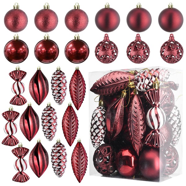 Prextex Christmas Ball Ornaments for Christmas Decorations (Wine Red) |