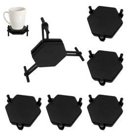 GANILITY Coffee Cup Organiser, 6 Pieces Cup Organiser, Cup Stacker, Hexagonal Plastic Coaster, Shelf, for Cups, Space Saving (Black)