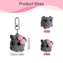 DALAETUS 2 Pcs Sad Hamster Set, Cute Knitted Hamster Keychain with Bow for Keys Schoolbag Backpack, Sad Hamster Plush for Kids Adults