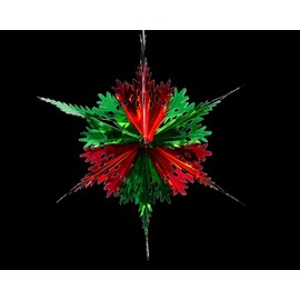 Set of 4 40cm Christmas Foil Ceiling Garland Hanging Xmas Decoration, Long Star, Snowflake, Star Ball & Star (Dark Green & Red)