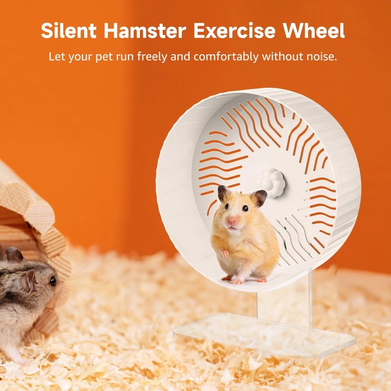 Skdqiee Hamster Exercise Wheel, Silent Hamster Wheel with Acrylic Stand,