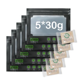 5 x 30 g Reusable Storage Bags Integrated Moisture Control (58-62%) + 5 x 10 g 62% RH 2-Way Moisture Control Included - with Odour Control + UV Protection