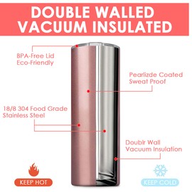 Deitybless 6 Pack Stainless Steel Skinny Tumbler, 20 OZ Double-Insulated Water Tumbler Cup with 6 Straw and 3 Brush, Vacuum Travel Mug Gift for Hot Cold Drinks with Cleaning(White)