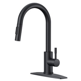 FORIOUS Black Kitchen Faucet with Pull Down Sprayer, High Arc Modern Classic Sink Faucet Stainless Steel with Deck Plate Fit for 1 or 3 Hole for Pot Filler Bar Farmhouse Laundry Rv