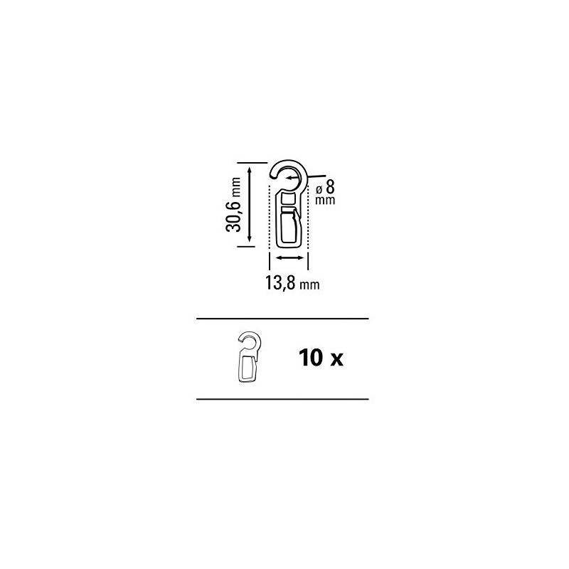 Gardinia Pencil Pleat Hooks For Curtain Rings, 10 Pack, Plastic,