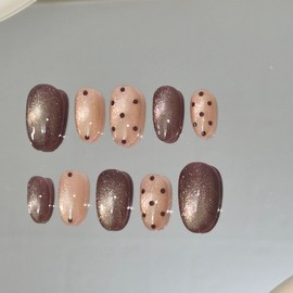 Choco Dot Glow [Handmade Nail Tip] - Short Almond / Choco Dot Glow [수제네일팁] - 숏아몬드