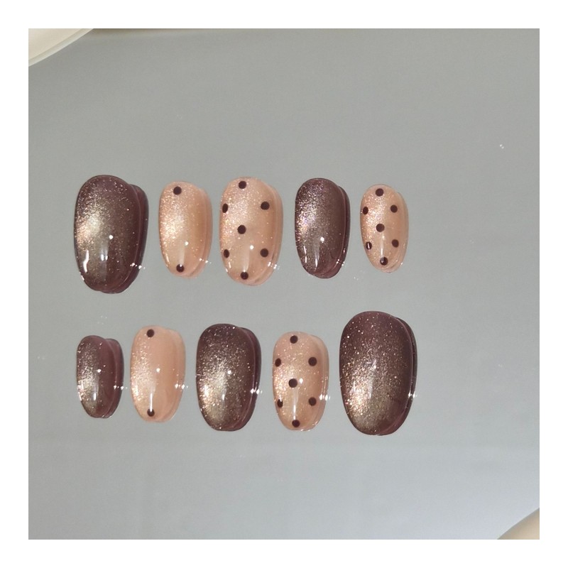 Choco Dot Glow [Handmade Nail Tip] - Short Almond /