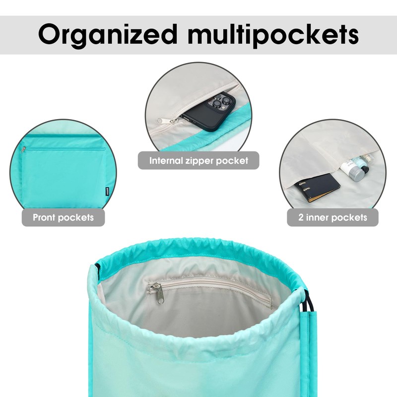 WANDF Drawstring Backpack, Sports Gym Bag with Wet Pocket, Water