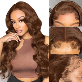 RXY 13x4 Light Brown Body Wave HD Lace Front Wigs Human Hair 180% Density Human Hair Wigs Glueless Wigs Pre Plucked with Baby Hair for Women 16 Inch