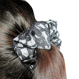 Assorted Colors Lace Scrunchies, 6-Pack, Black, Red & Dark Blue