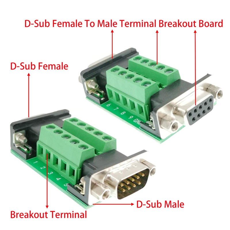 BUELEC DB9 Breakout Board Adapter 2-Pack - DB9 Male &
