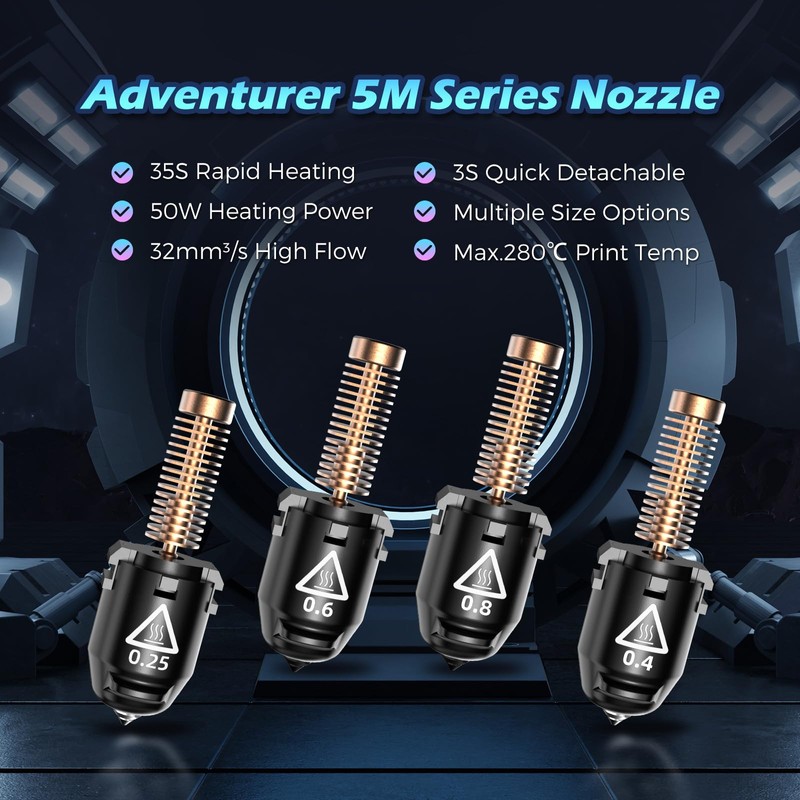 FLASHFORGE Adventurer 5M Pro Nozzle, 0.25mm 280℃ High Flow 32mm³/s