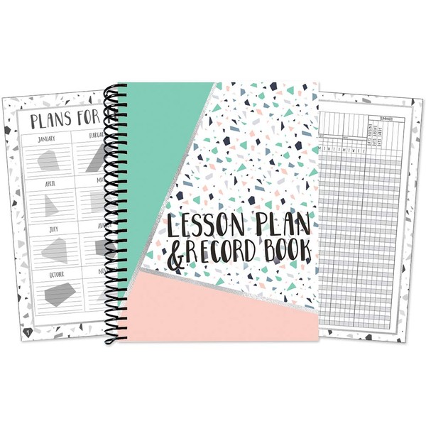 Eureka Pink, Green, and Black Confetti Pattern Record and Lesson Plan Book for Teachers, 160 Pages, 8.5'' x 11, Simply Sassy