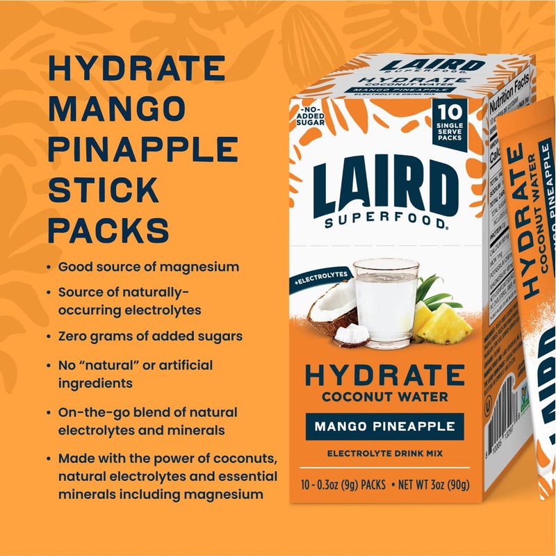 LAIRD SUPERFOOD Pineapple Mango Hydrate Coconut Water 10ct, 0.3 OZ