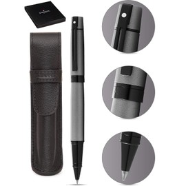 Sheaffer 300 Matte Gray Lacquer Pen with Contrasting Black PVD Trims and Matching Pouch gift Set (Rollerball)