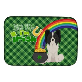 Caroline's Treasures WDK4867DDM Black and White Papillon St. Patrick's Day Dish Drying Mat Absorbent Dish Drying Mat Pad for Kitchen Counter Dish Drainer Mat for Countertop, 14 x 21", Multicolor