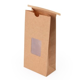 Restaurantware Bag Tek Kraft Paper Bakery/Coffee Tin Tie Bag - with Window - 4 3/4" x 2 1/2" x 9 3/4" - 100 count box