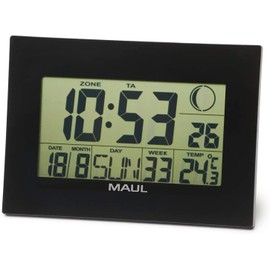 Maul Digitale Wanduhr MAULflow | Uhr mit Temperatur-, Zeit-, und Datumsanzeige | ideal als Wecker und Kalender | Wecker digital mit Snooze-Funktion | große Zahlen zur Übersicht | Schwarz