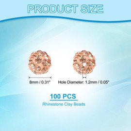 PATIKIL 8mm Rhinestone Clay Beads for Jewelry Making, 100 Pack Round Ball Polymer Clay Crystal Charm Beads for Craft Decor Necklace Chain Bracelets DIY, Peach