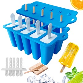 Midnadiy Silicone Popsicle Molds with Sticks, Easy Release Popsicle Maker Mold Set, BPA Free Ice Pop Mold, 10-Cavity Homemade Ice Cream Mold for Kids, Toddlers, Adults