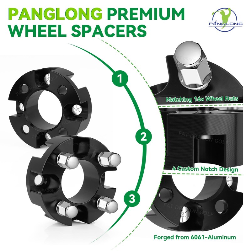 Panglong Universal Golf Cart Wheel Spacers Kit with Lug Nuts-2inch,