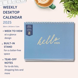 Busy B - Weekly Desk Calendar January to December 2025 - Blue - Desk Planner with Five Schedules, Tear-Off Lists and Integrated Stand. Perfect for Office and Desk Organization