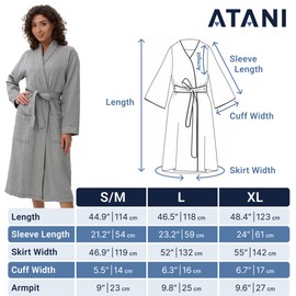 ATANI Premium Cotton Bath robe for Women, Soft & Warm Waffle Spa Turkish Robe (L Black)