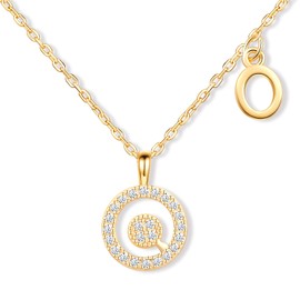 MicLee Women's Necklace 925 Sterling Silver Cubic Zirconia Letter Chain in Rose Gold (Adjustable) Chain Letter Initial A-Z Disc Round Letter Pendant with Gift Bag Super Gift, Silver, Cubic Zirconia