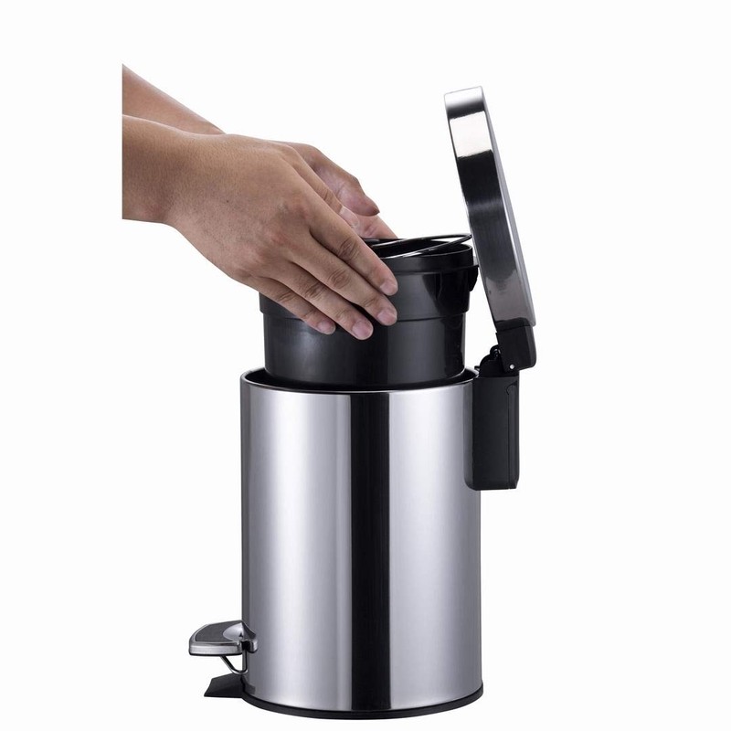 VINNDUNN Soft Close Pedal Bin, 3 Litre, Stainless Steel (Chrome,