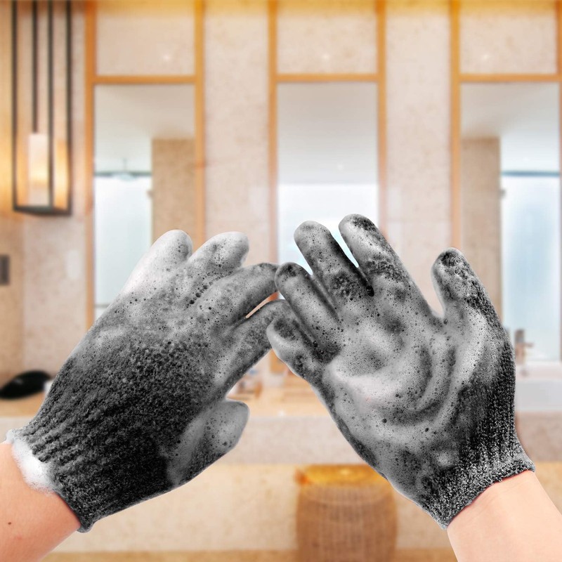 Guantes exfoliantes de baño premium – 6 pares negros, reutilizables