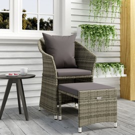 vidaXL Patio Lounge Set - 2 Piece Set with Comfortable Cushions, Durable Grey Poly Rattan Material, Included Practical Stool - Industrial Garden Terrace Furniture