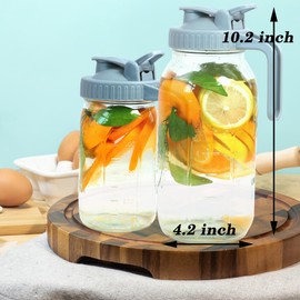 Glass Mason Jar Pitcher Half Gallon Wide Mouth Jar With Pour Spout 64 Oz Sun Tea Jar Breast Milk Fridge Pitcher 2 Quart Airtight Leak Proof For Cold Brew, Iced Tea, Beverage