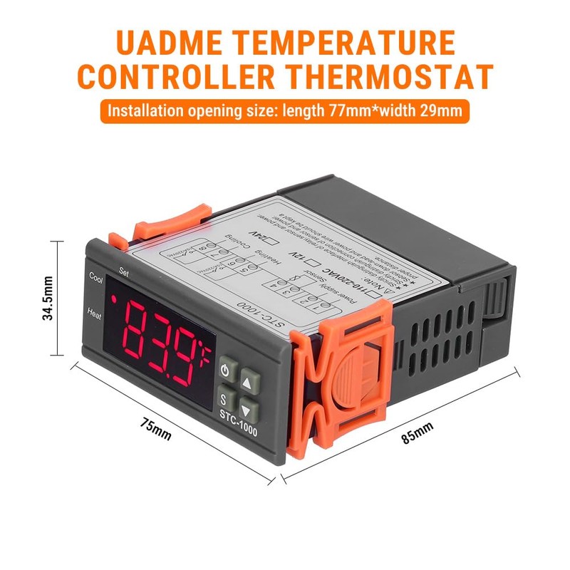 Uadme Temperature Controller Thermostat, STC-1000 Temperature Controllers DC 24V Digital