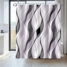 Lavender Shower Curtain, Uiiooazy Abstract Striped Geometric Line Bath Curtain Anti-Mould Waterproof Washable Polyester Fabric Bathroom Curtain with 12 Hooks 180 x 200 cm