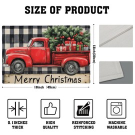 Christmas Truck Placemats Set of 4,Merry Christmas Placemats for Dining Table,Heat Resistant Stain Resistant Wipeable Table Mats for Kitchen Dining Holiday Party Home Decor,12x18 Inch