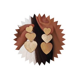 Vacaonio Boho Gold Hammered Heart Stud Earrings Three Heart Earrings Large Heart Dangle Drop Earrings Metal Textured Heart Earrings Heart Shape Statement Earrings Jewelry for Women