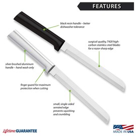 Rada Cutlery 6" Bread Knife (W236), Stainless Steel Hollow Ground Serrated Blade, Made in USA, Black Handle