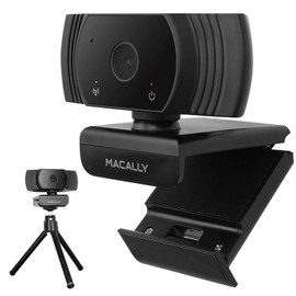Macally Webcam 1080P con micrófono y trípode - Permanece conectado virtualmente - Webcam HD gran angular con vistas de 120°, 30 FPS y micrófono omnidireccional - Webcam para PC y Mac para streaming o reuniones
