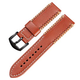 22mm Exquisite Leather Watch Band Wristwatch Strap Replacement Accessory Brown   Black Buckle