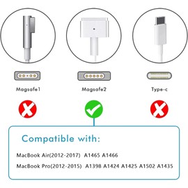 Zasunky Mac Book pro Charger, 85W T-Tip Adapter Power Adapter MagS Safe 2 Mac Air Charger Compatible with MacBook Pro 17/15/13 Inch (After Mid 2012 or Later)