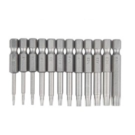S2 Security Torx Screwdriver Bit Set Electricians Hex Shank Head Drill Screwdriver Air Bit Tools with Hole 1/4" Shank T5 T6 T7 T8 T9 T10 T15 T20 T25 T27 T30 T40，12 Pieces 50mm
