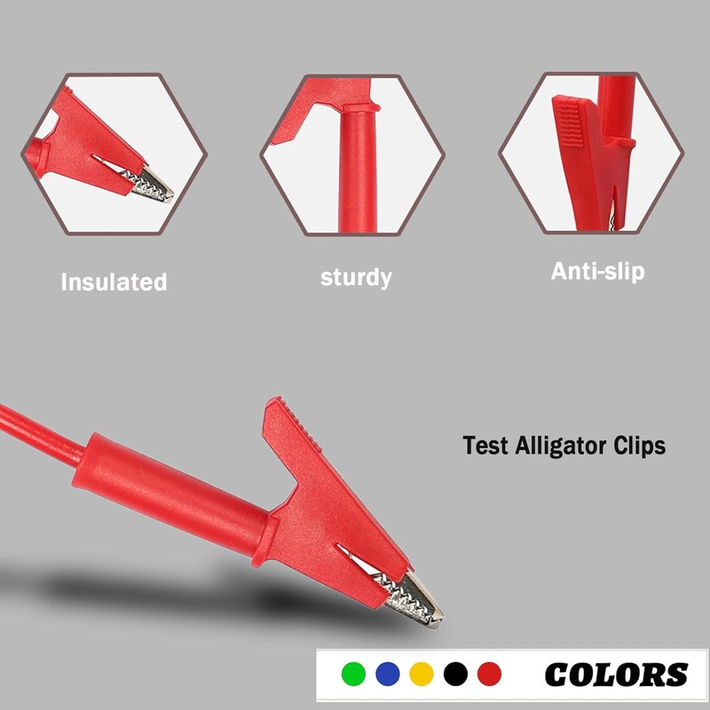 5PCS Alligator Clips Test Leads Dual Ended Crocodile, Alligator Clips