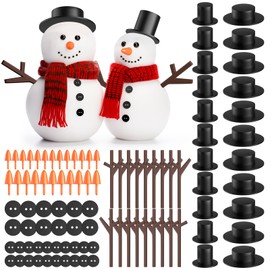 Outivity 300 Pcs Snowman Crafts DIY Kits for Winter Kids Holiday Party Decor Gift,Includes 30 Mini Black Top Hats,180 Tiny Sewing Buttons,30 Carrot Noses Buttons and 60 Snowman Hands