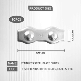 PLATEYTR Pack of 10 M4 Duplex Clamp, Wire Rope Clamp, Stainless Steel 304 Cable Clamp, 4 mm Wire Rope Steel Cable Washing Line Awning Fixed (M4)